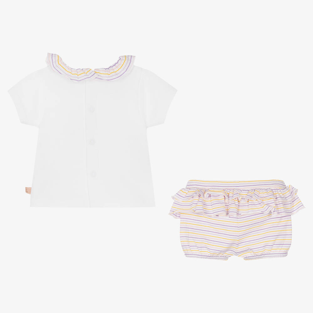 Carrément Beau-Baby Girls White Striped Shorts Set | Childrensalon Outlet