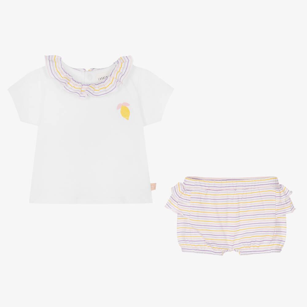Carrément Beau-Baby Girls White Striped Shorts Set | Childrensalon Outlet