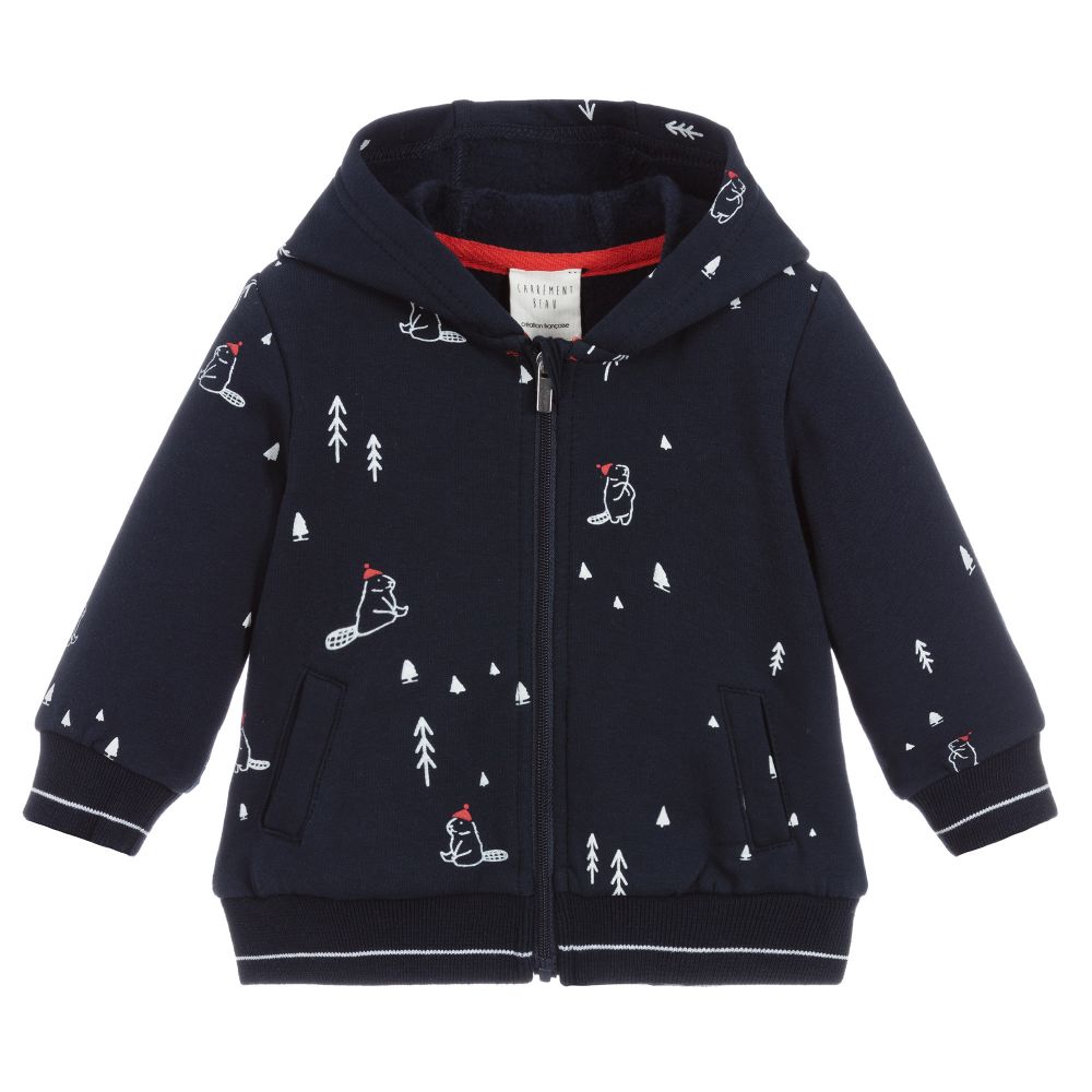 Carrément Beau - Blue Cotton Beaver Zip-Up Top | Childrensalon