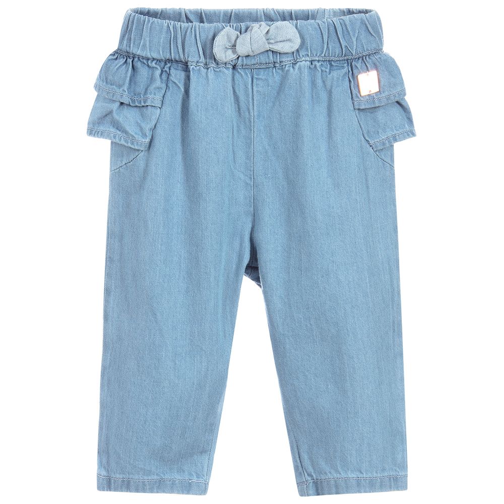 Carrément Beau-بنطلون أطفال بناتي قطن شامبري لون أزرق | Childrensalon Outlet