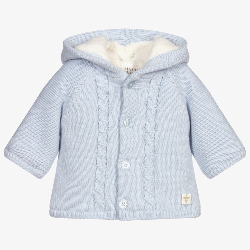 Carrément Beau - Blue Cotton Knitted Pram Coat | Childrensalon