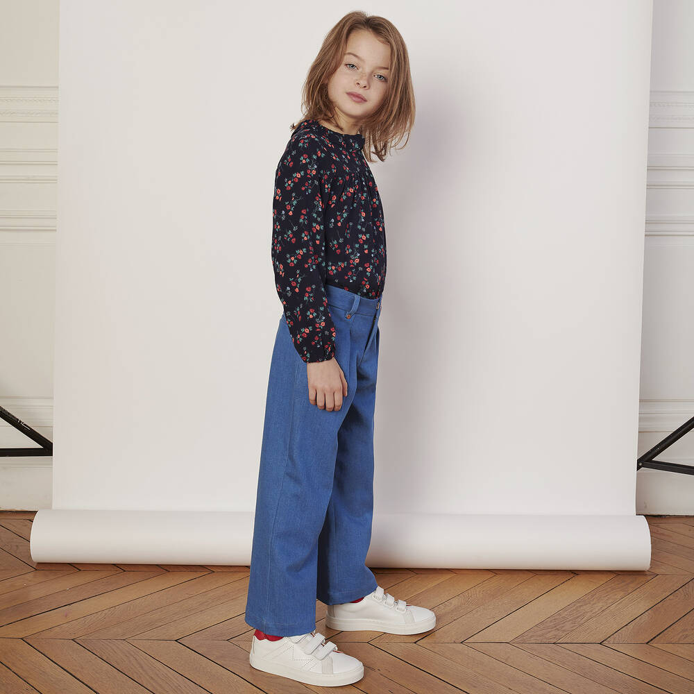 Carrément Beau-Синяя блузка из вискозы с цветочным рисунком | Childrensalon Outlet