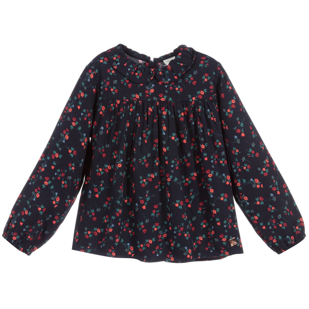 Carrément Beau - Blue Floral Viscose Blouse | Childrensalon