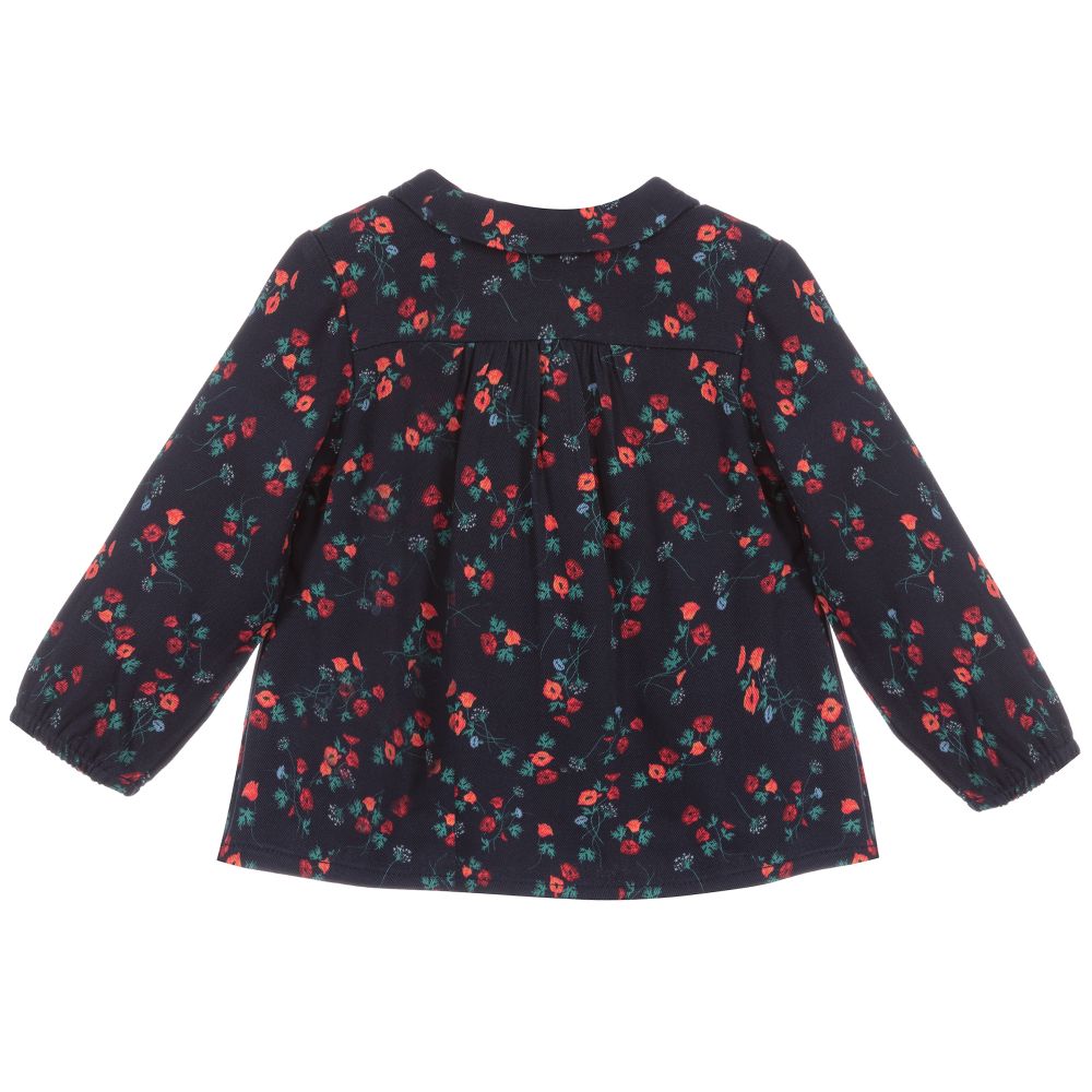 Carrément Beau-بلوز أطفال بناتي فيسكوز تويل لون كحلي بطبعة ورود | Childrensalon Outlet