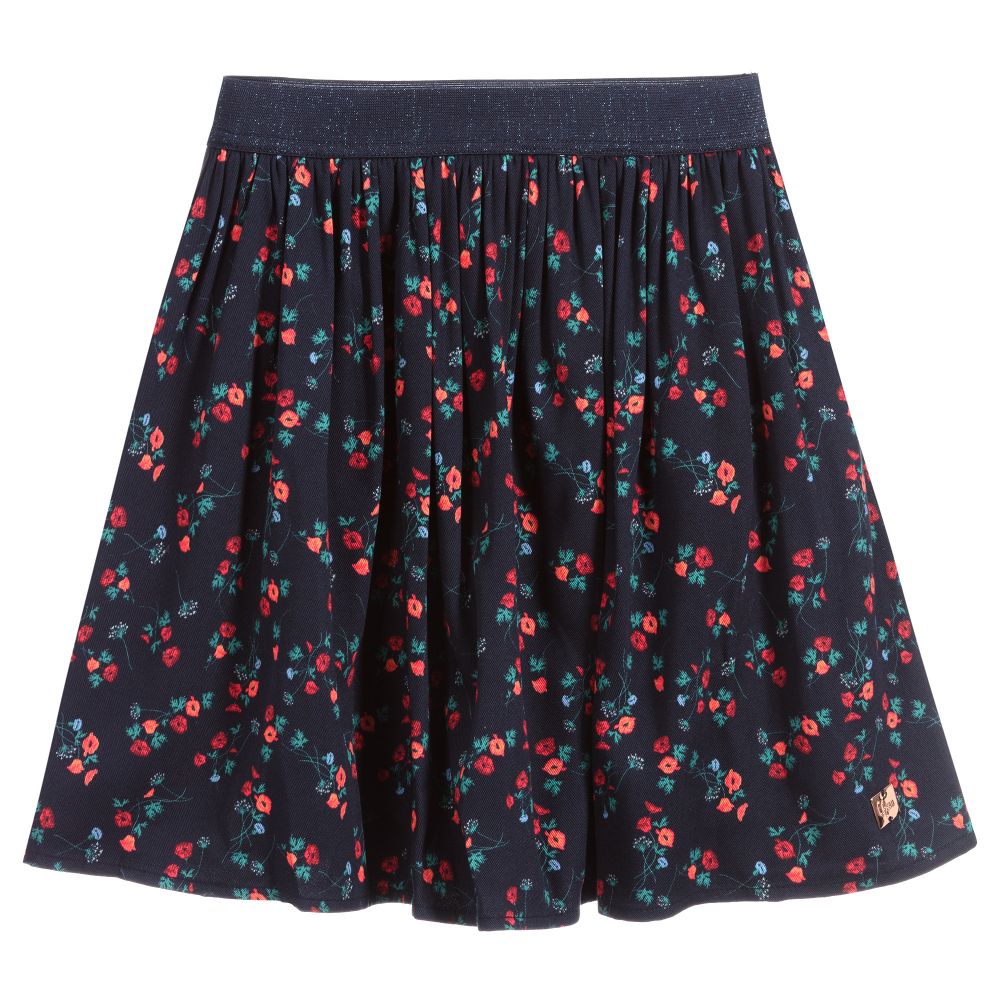 Carrément Beau-تنورة فيسكوز تويل لون كحلي بطبعة ورود | Childrensalon Outlet
