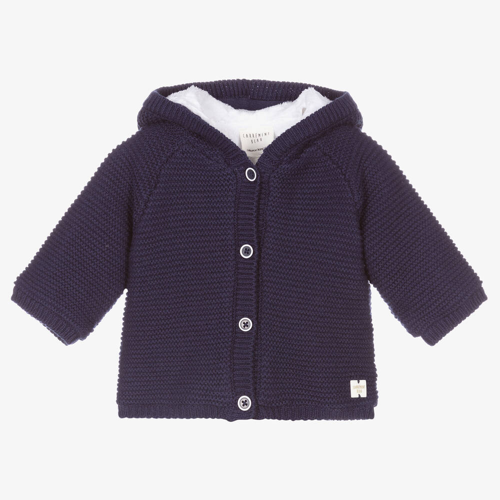 Carrément Beau - Manteau bleu maille coton bio | Childrensalon