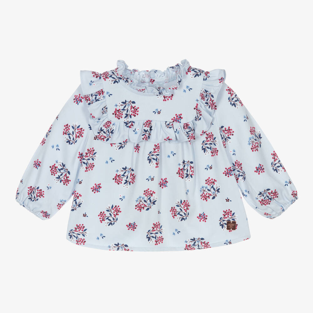 Carrément Beau - Голубая блузка с розовыми цветами | Childrensalon
