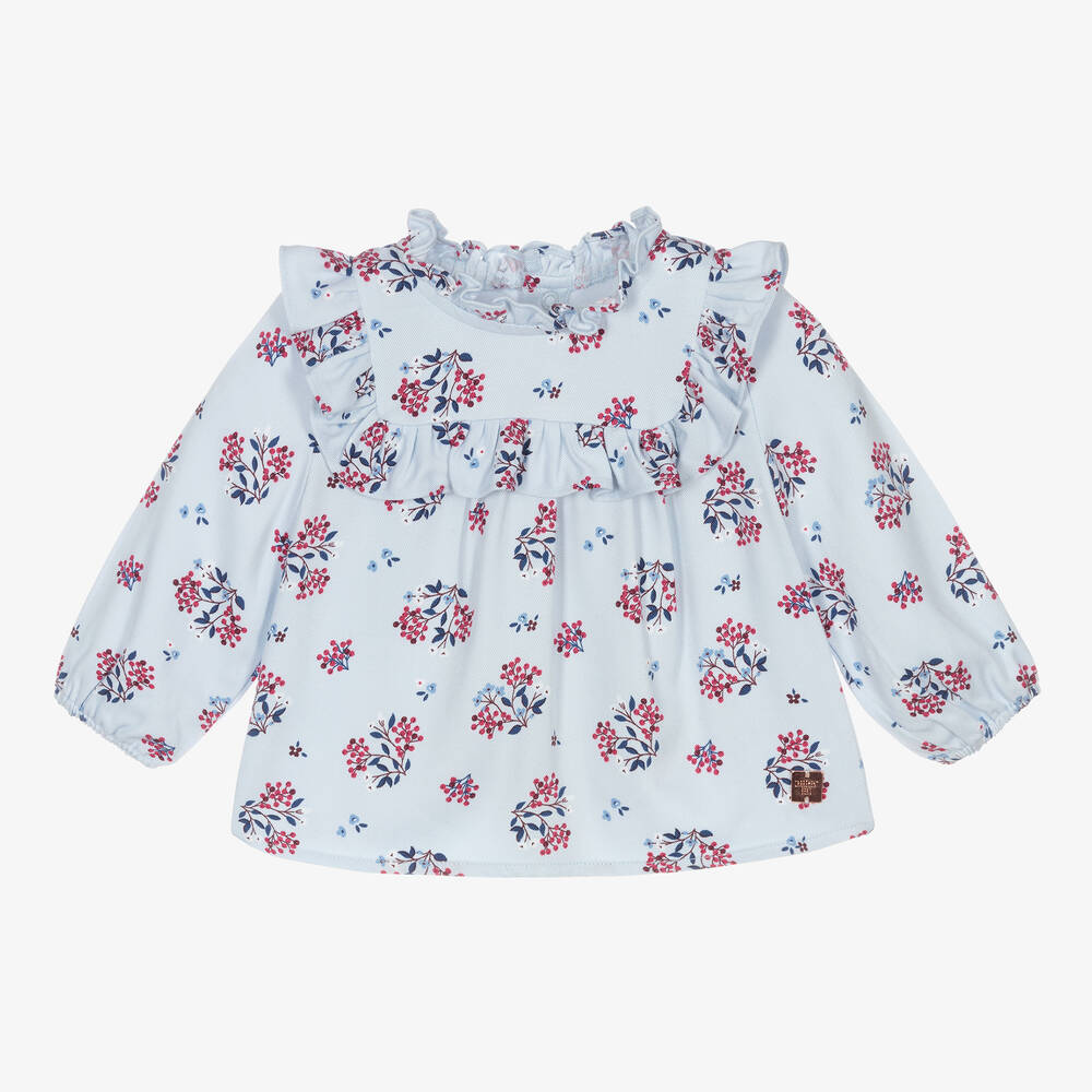 Carrément Beau-Blue & Pink Floral Blouse | Childrensalon Outlet