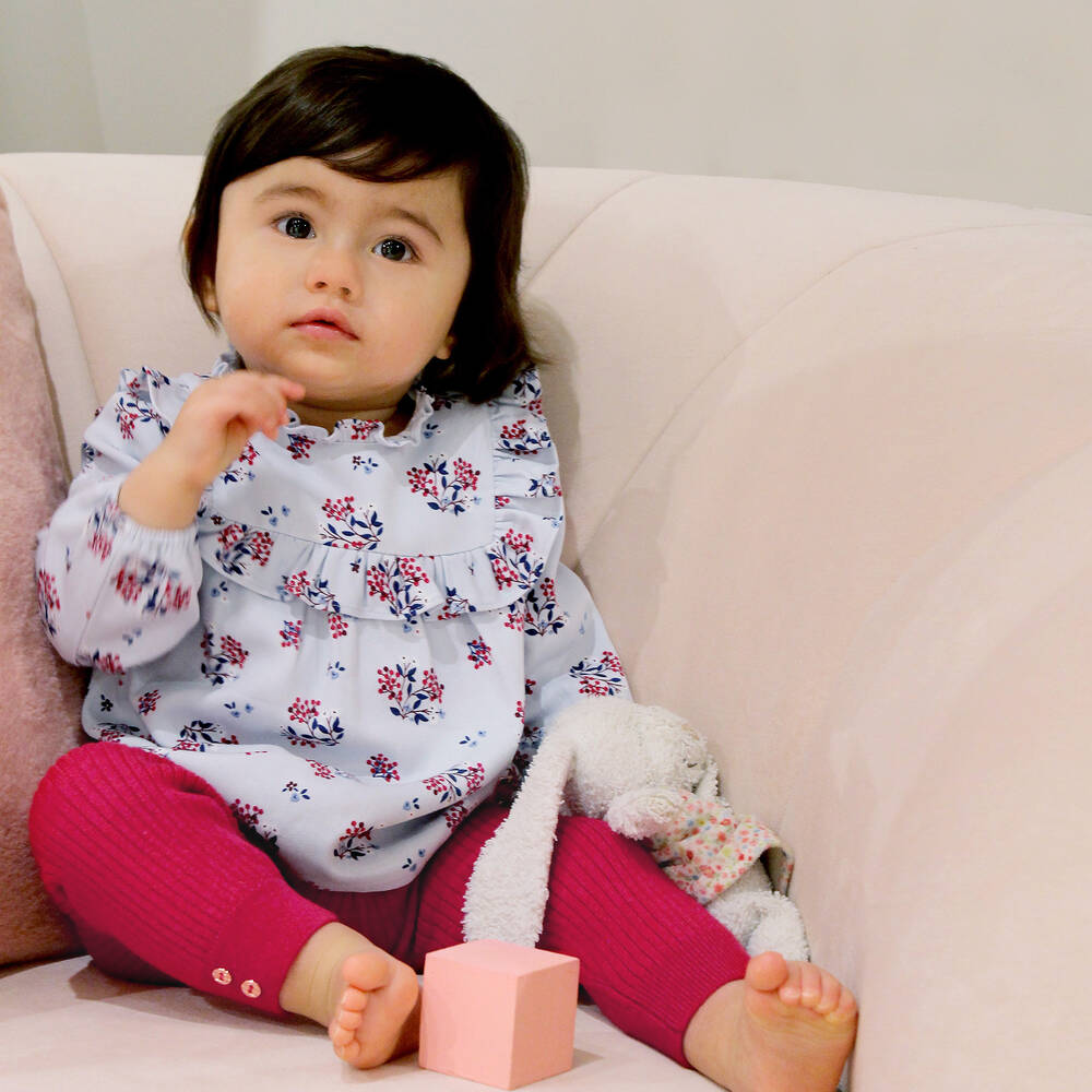 كاريمون بو-بلوز أطفال بناتي فيسكوز تويل لون أزرق وزهري بطبعة ورود | Childrensalon Outlet