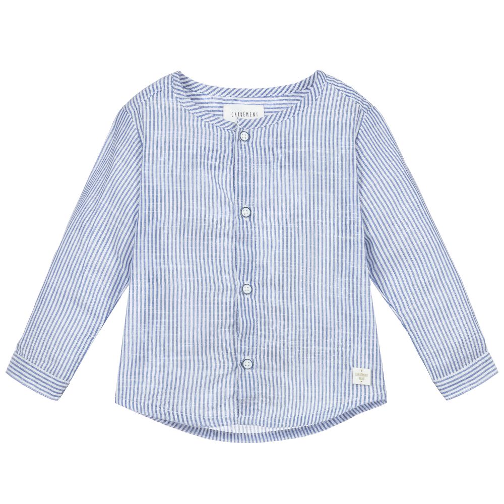 Carrément Beau - Chemise bleue et blanche en coton | Childrensalon