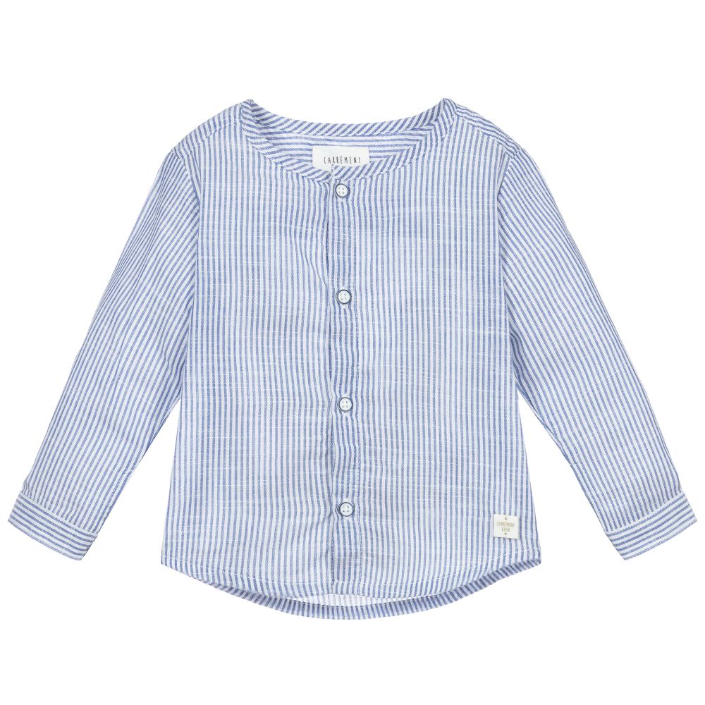 Carrément Beau-Blue & White Cotton Shirt | Childrensalon Outlet