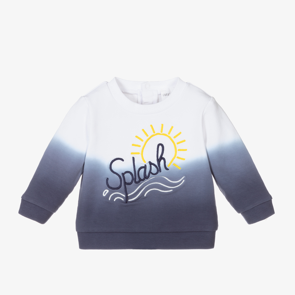 Carrément Beau - Sweat bleu et blanc en coton | Childrensalon