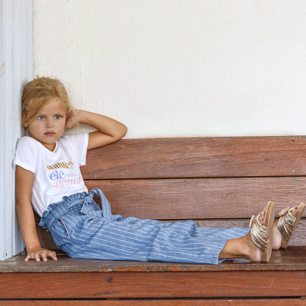 Carrément Beau-بنطلون قطن لون أزرق و أبيض للبنات | Childrensalon Outlet