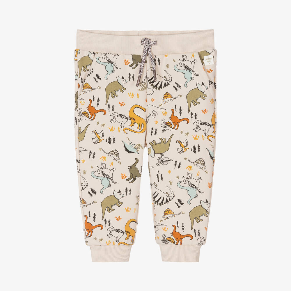 Carrément Beau - Boys Beige Organic Cotton Dinosaur Joggers | Childrensalon