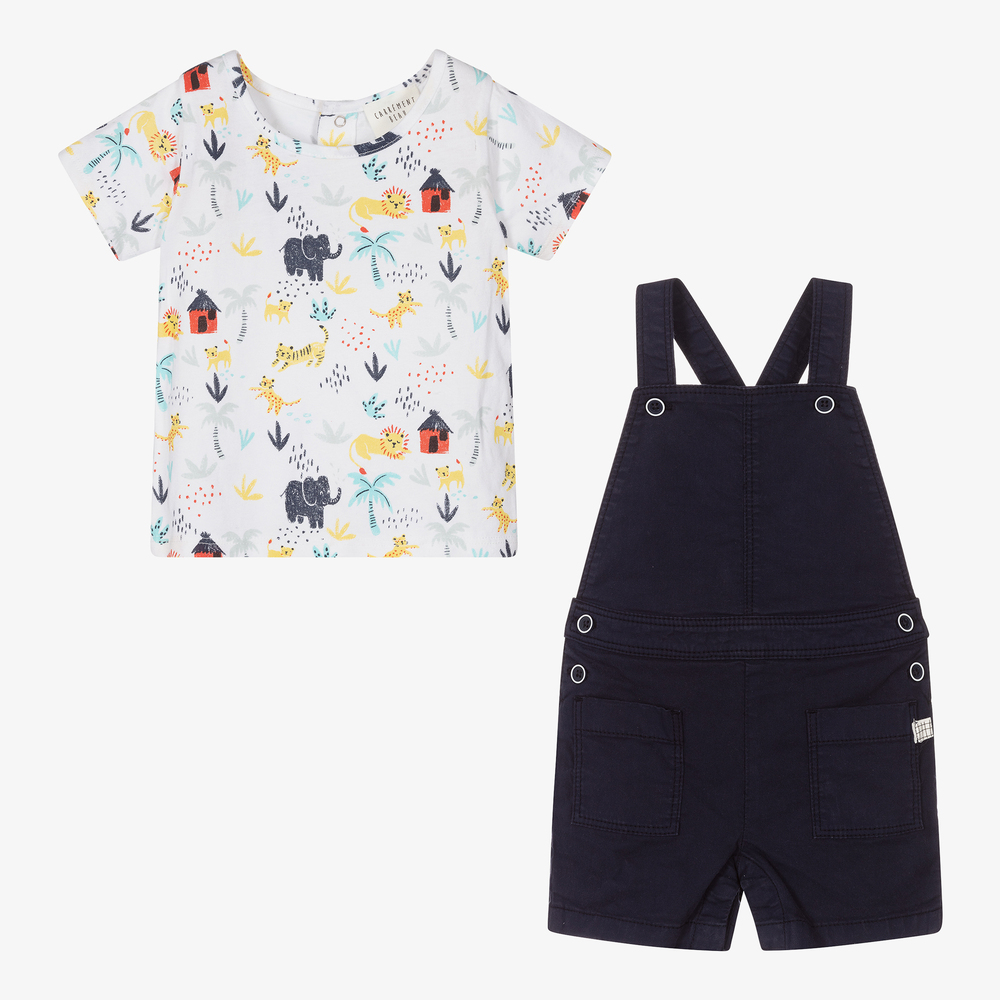 Carrément Beau-Футболка с животными и синие шорты на бретелях для мальчиков | Childrensalon Outlet