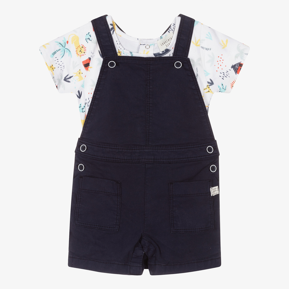 Carrément Beau - Boys Blue Animals Dungaree Set | Childrensalon