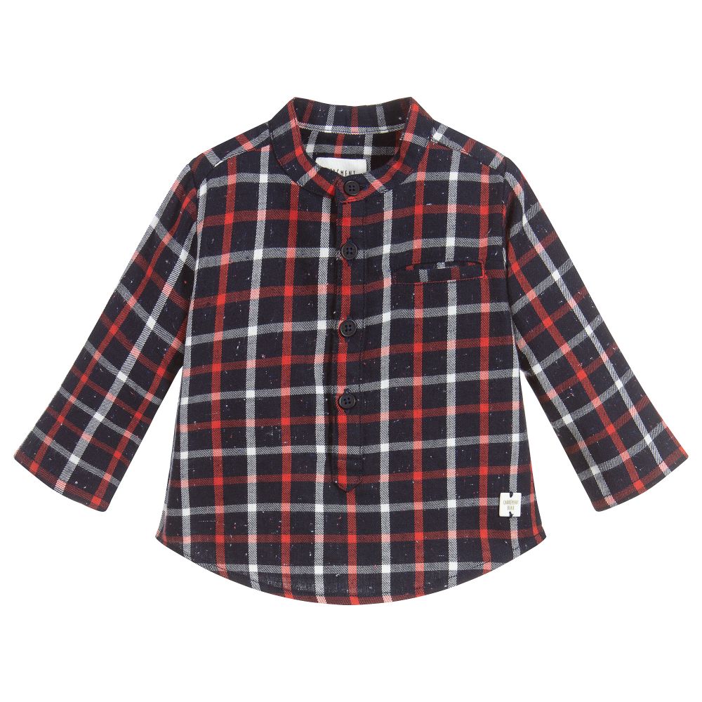 Carrément Beau - Boys Blue Check Cotton Shirt | Childrensalon