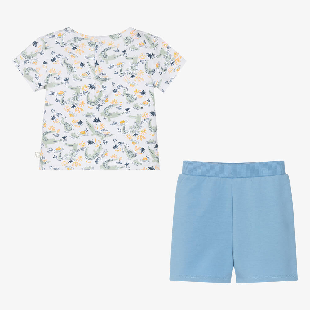 Carrément Beau-Boys Blue Cotton Crocodile Shorts Set | Childrensalon Outlet