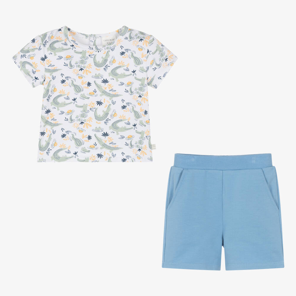 Carrément Beau-Boys Blue Cotton Crocodile Shorts Set | Childrensalon Outlet