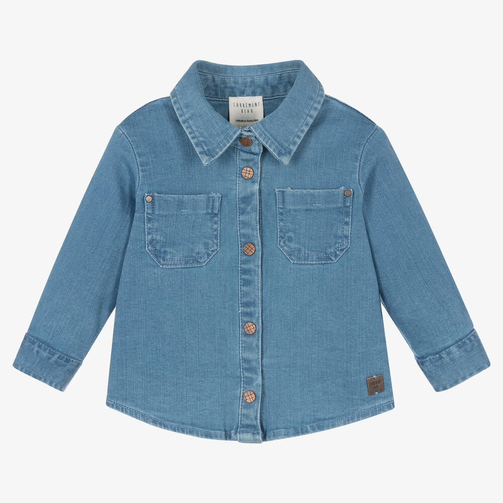 Carrément Beau - Boys Blue Denim Pockets Shirt | Childrensalon
