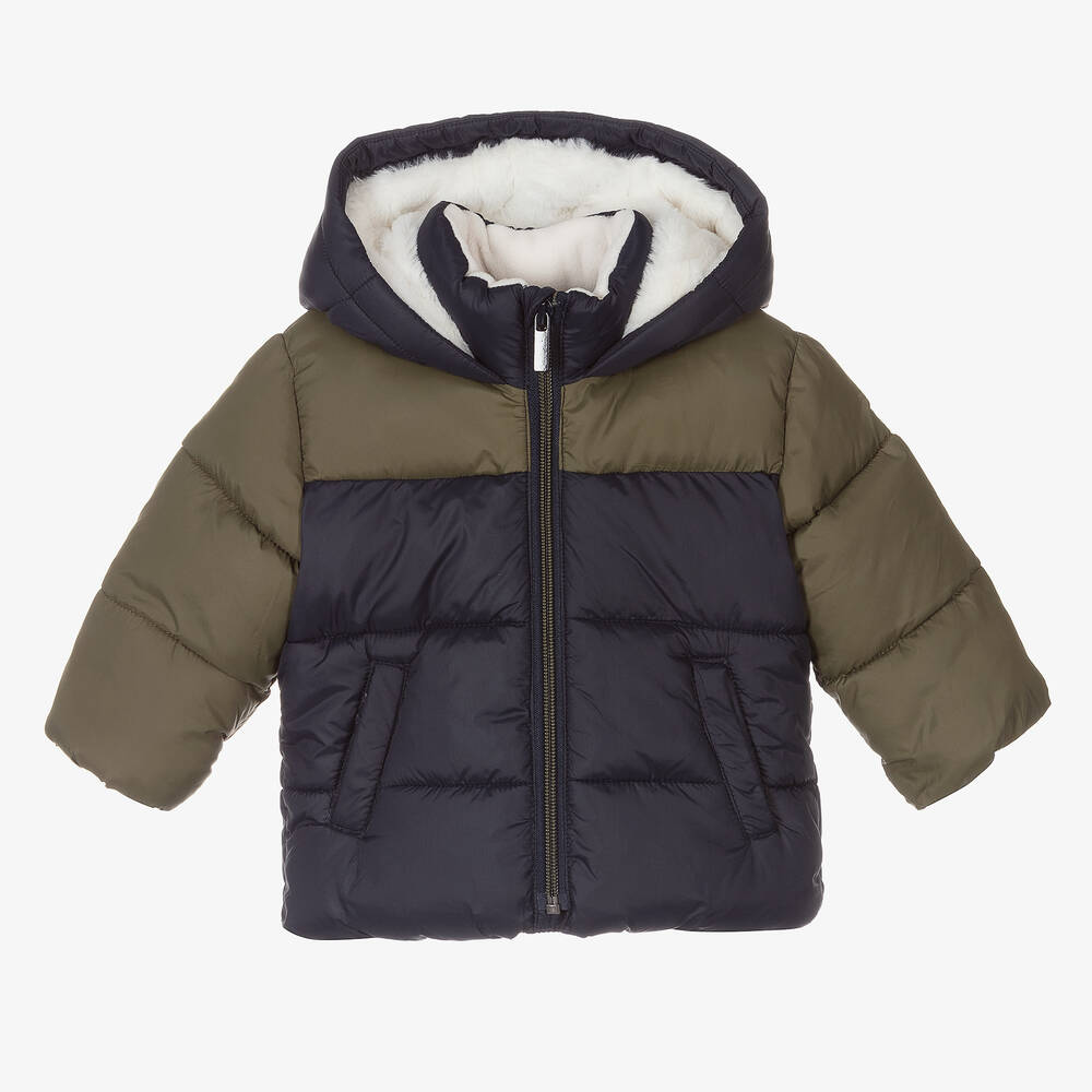 Carrément Beau - Boys Blue & Green Puffer Coat | Childrensalon