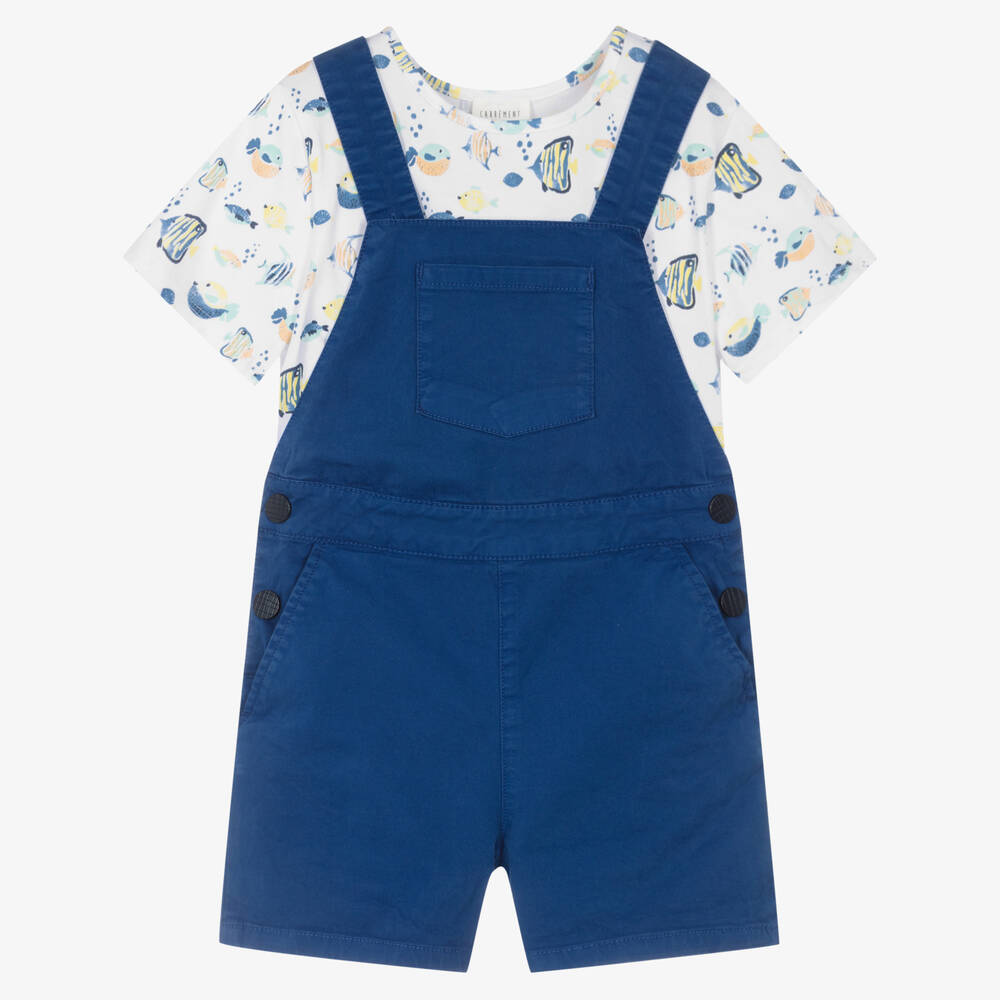 Carrément Beau - Boys Blue Jungle Dungarees Set | Childrensalon