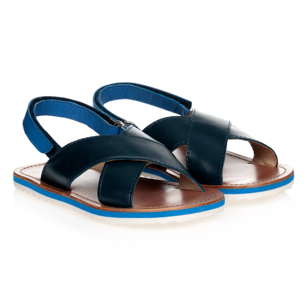 Carrément Beau - Boys Blue Leather Sandals | Childrensalon