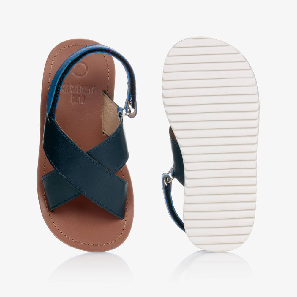 Carrément Beau-Boys Blue Leather Sandals | Childrensalon Outlet