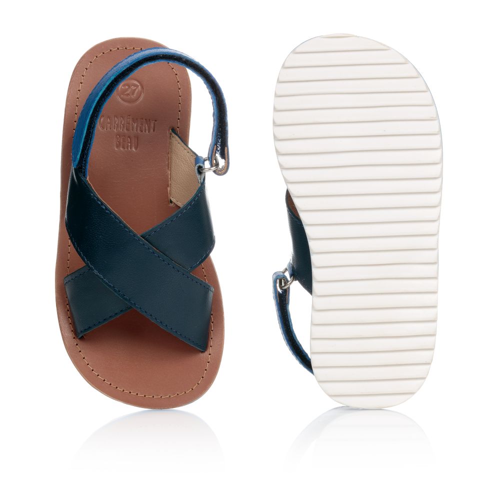 Carrément Beau-Boys Blue Leather Sandals | Childrensalon Outlet