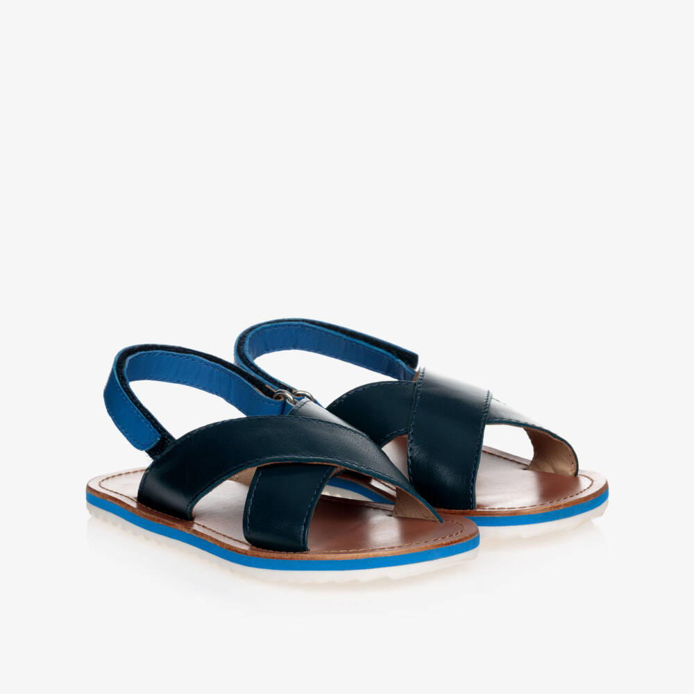 Carrément Beau-Boys Blue Leather Sandals | Childrensalon Outlet