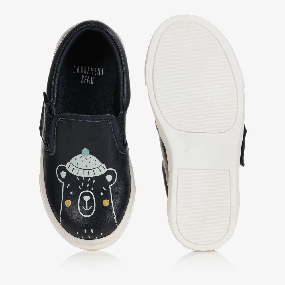 Carrément Beau-Boys Blue Leather Slip-On Shoes | Childrensalon Outlet
