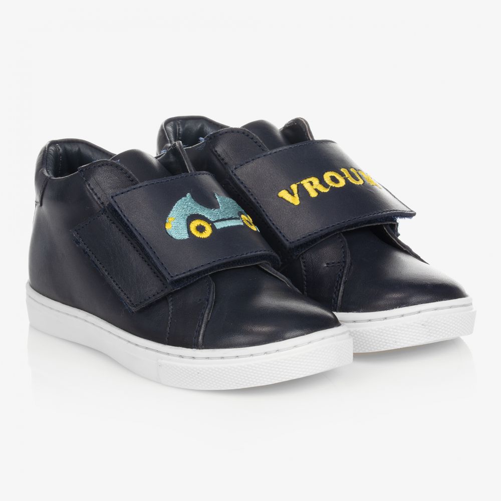 Carrément Beau - Boys Blue Leather Trainers | Childrensalon