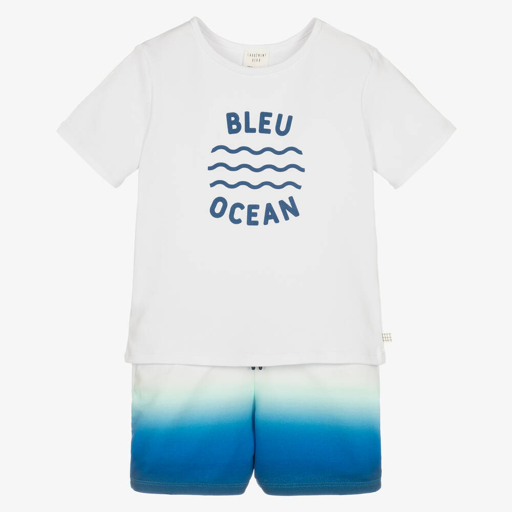 Carrément Beau - Boys Blue Organic Cotton Shorts Set | Childrensalon