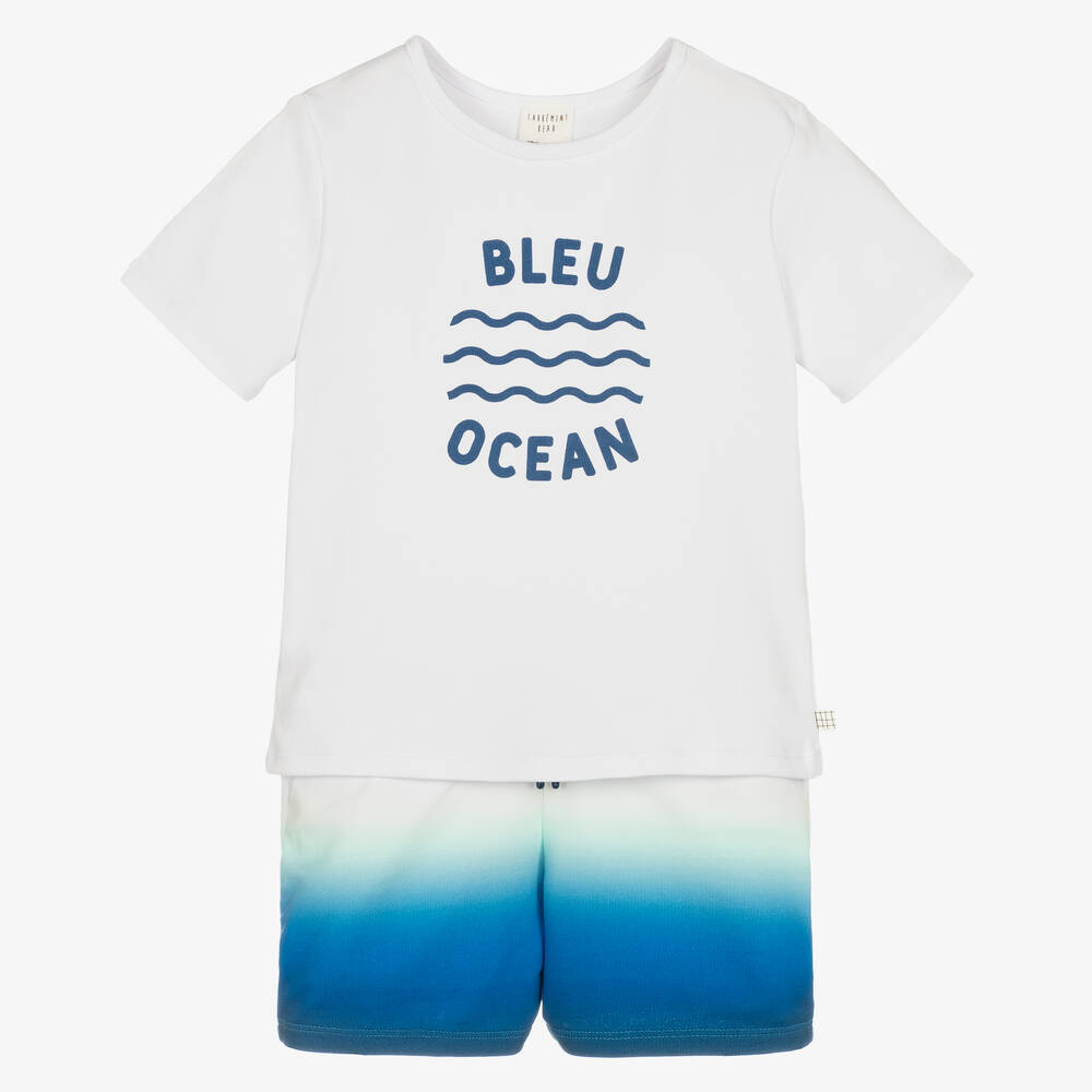 Carrément Beau-Boys Blue Organic Cotton Shorts Set | Childrensalon Outlet