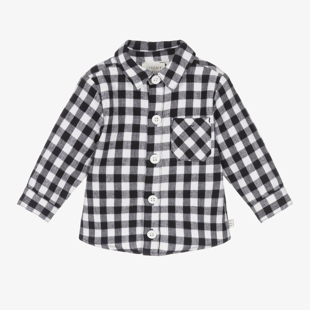 Carrément Beau - Boys Blue & White Check Cotton Shirt  | Childrensalon