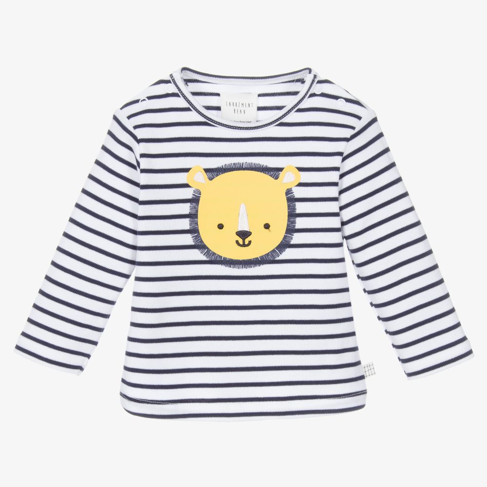 Carrément Beau - Boys Blue & White Striped Top | Childrensalon