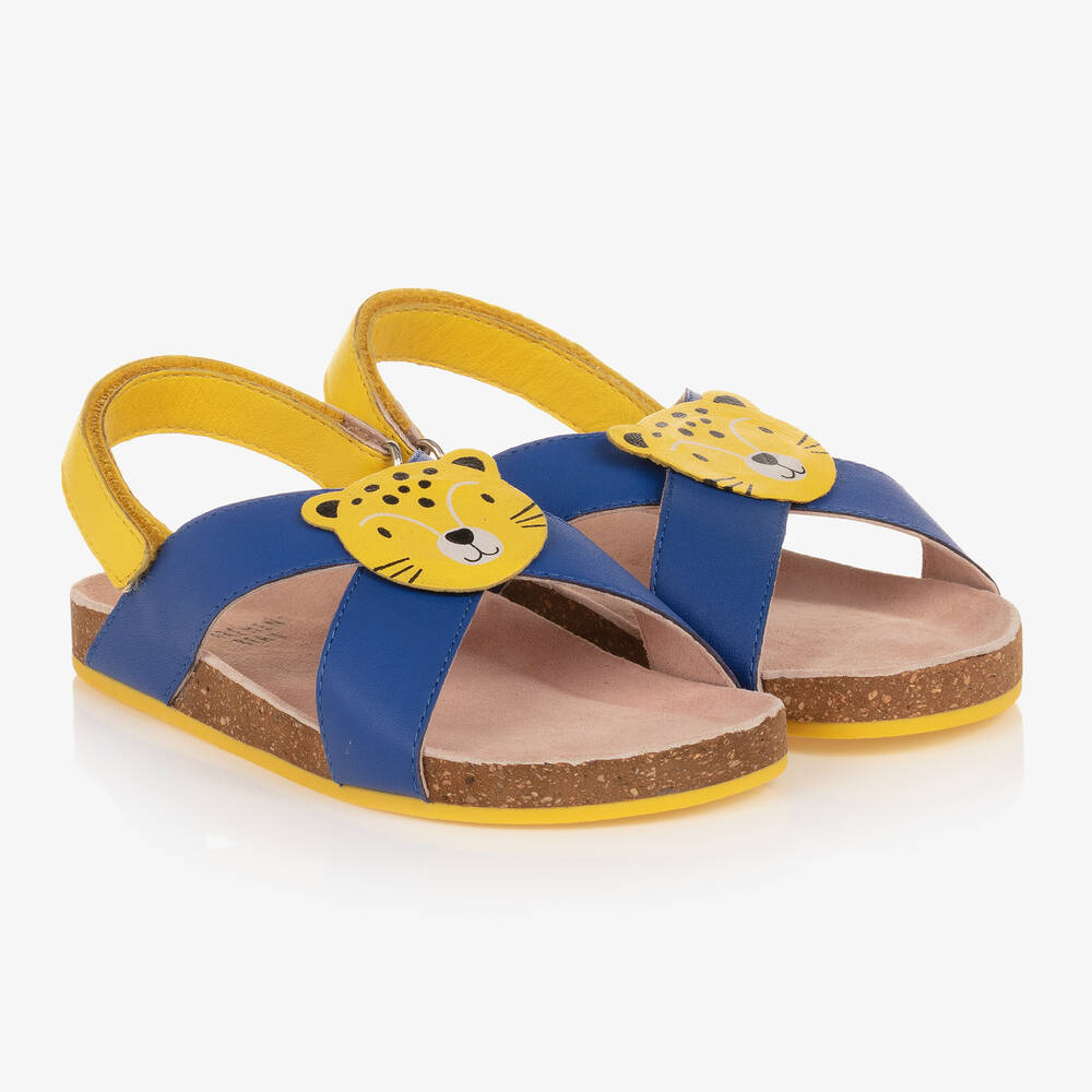 Carrément Beau - Boys Blue & Yellow Leather Sandals | Childrensalon