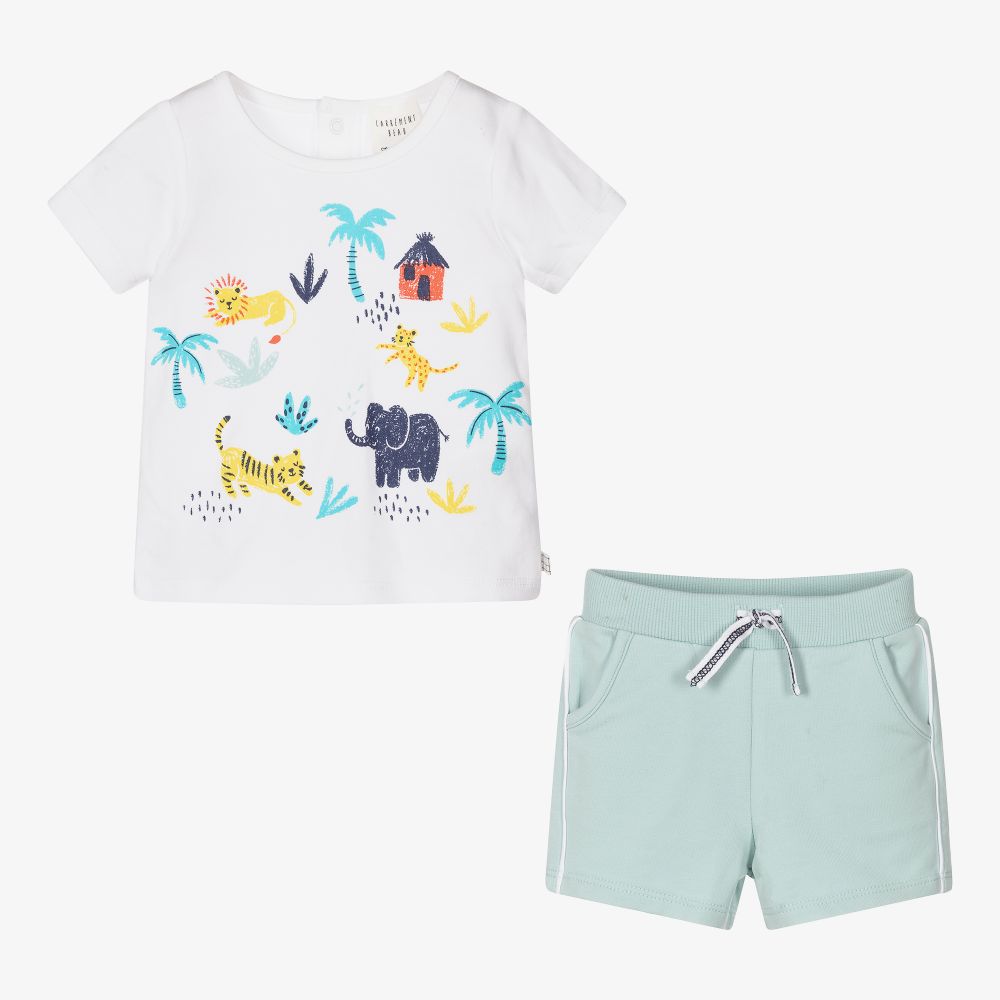 Carrément Beau-طقم شورت أطفال ولادي قطن لون أخضر وأبيض | Childrensalon Outlet