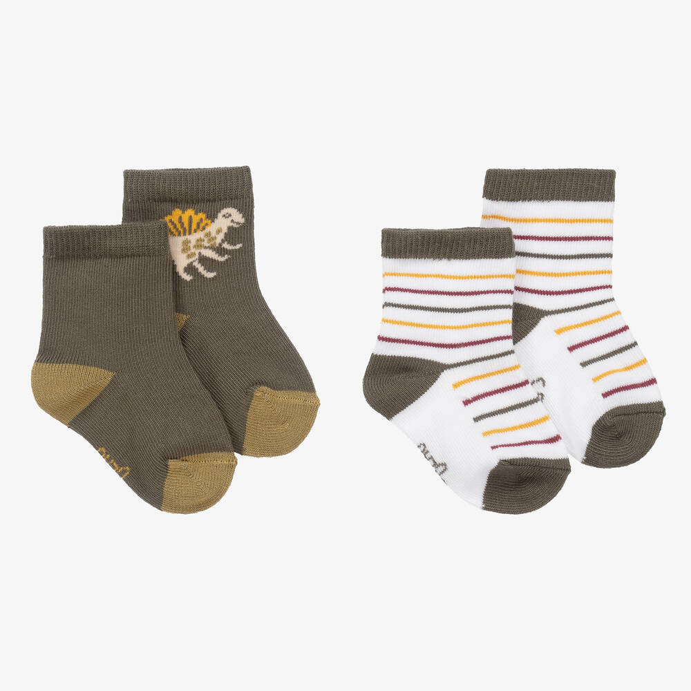 Carrément Beau - Зеленые хлопковые носки с динозаврами (2пары) | Childrensalon