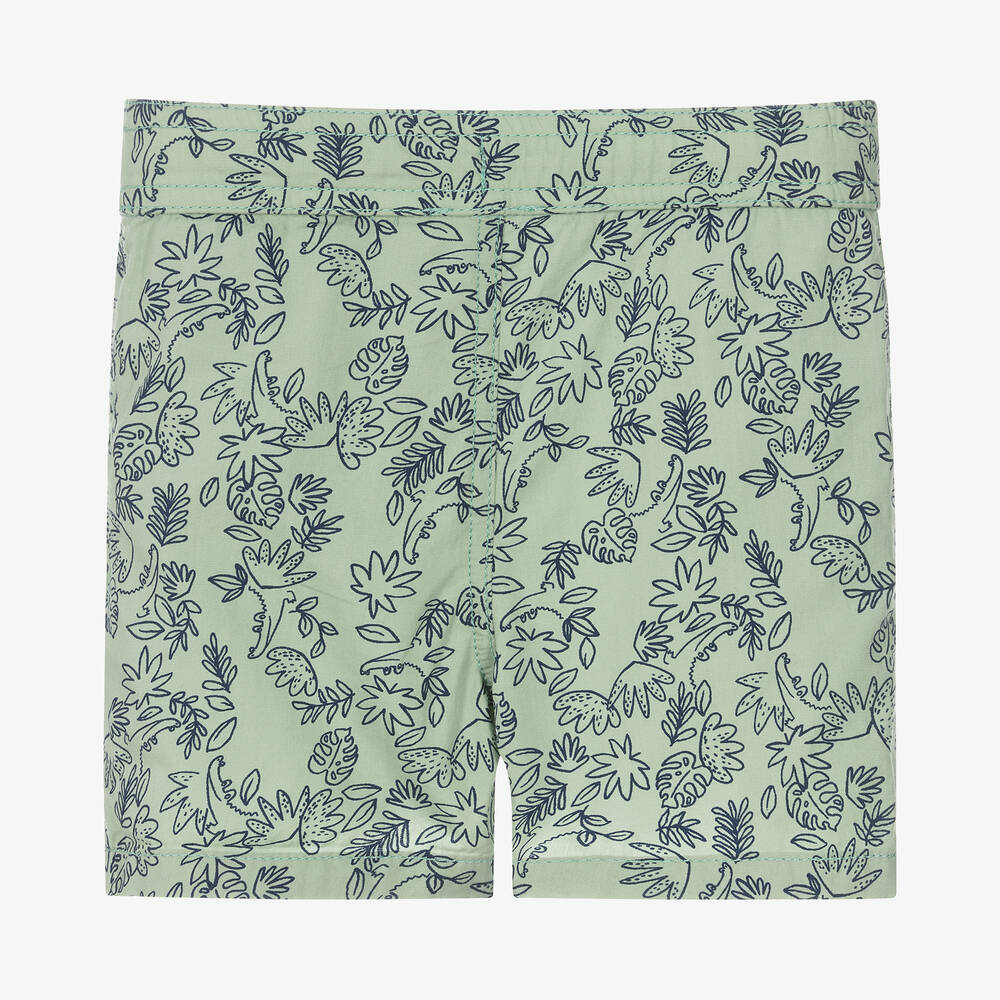 Carrément Beau-Boys Green Cotton Leaf Print Shorts | Childrensalon Outlet