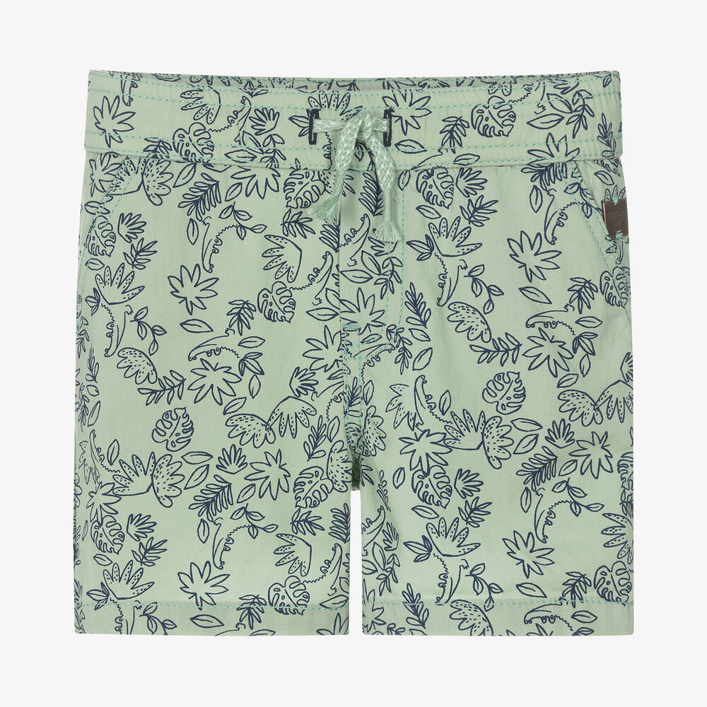 Carrément Beau-Boys Green Cotton Leaf Print Shorts | Childrensalon Outlet