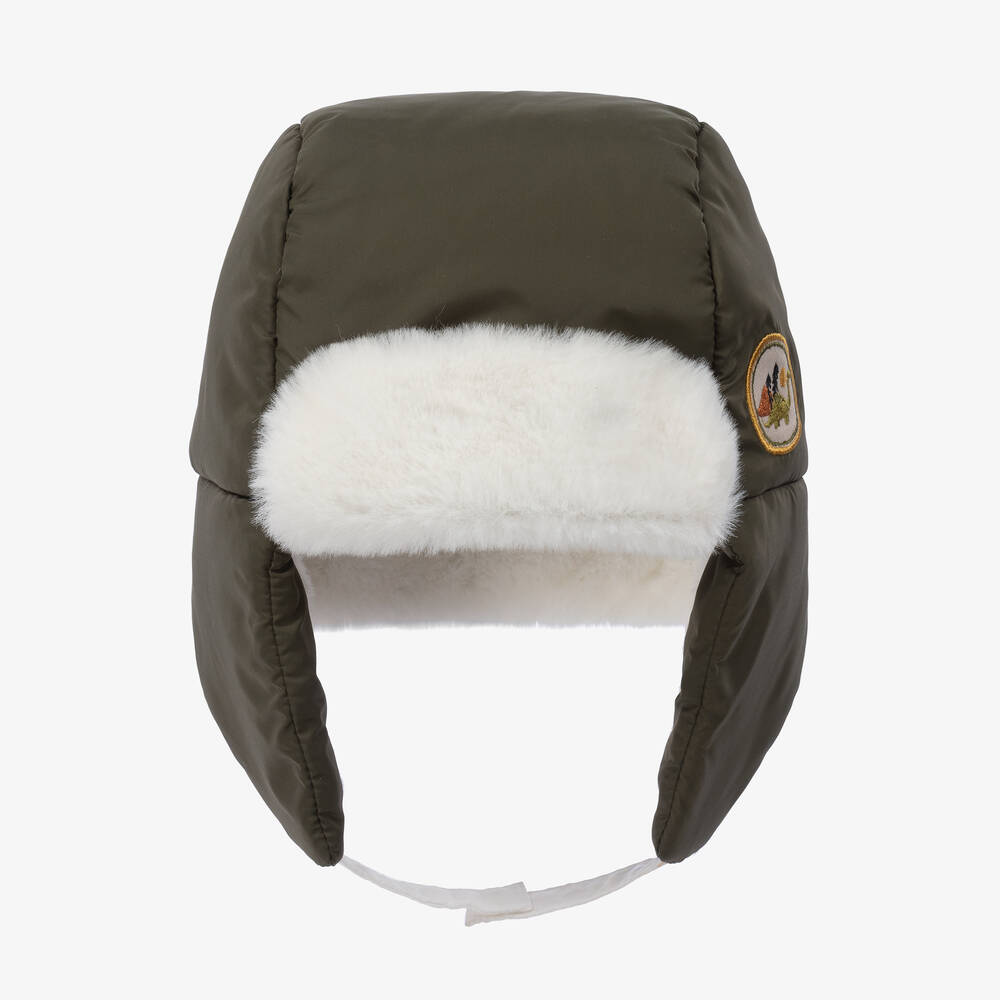 Carrément Beau - Boys Green & Ivory Trapper Hat | Childrensalon