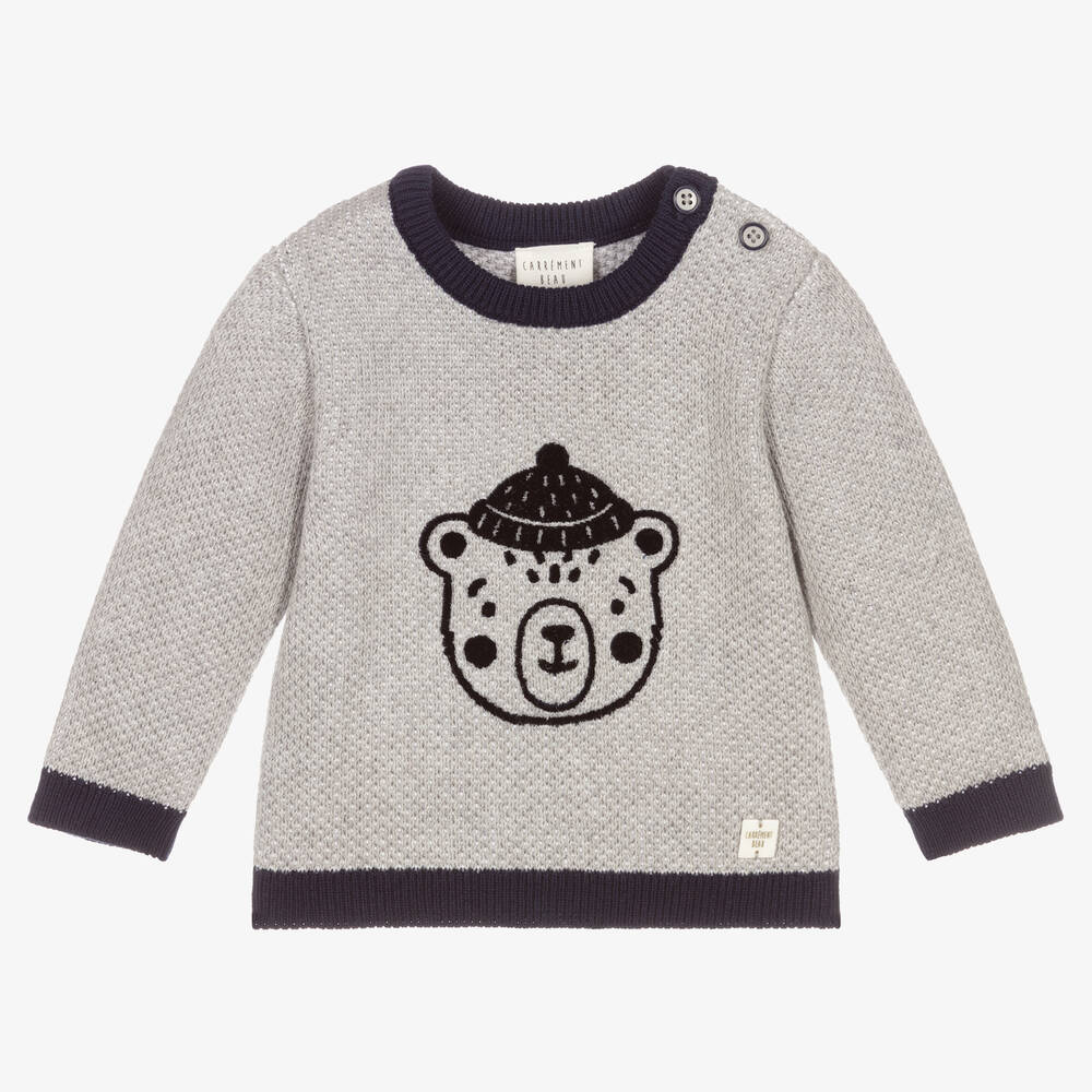 Carrément Beau - Grauer Pullover mit Teddy-Motiv (J) | Childrensalon