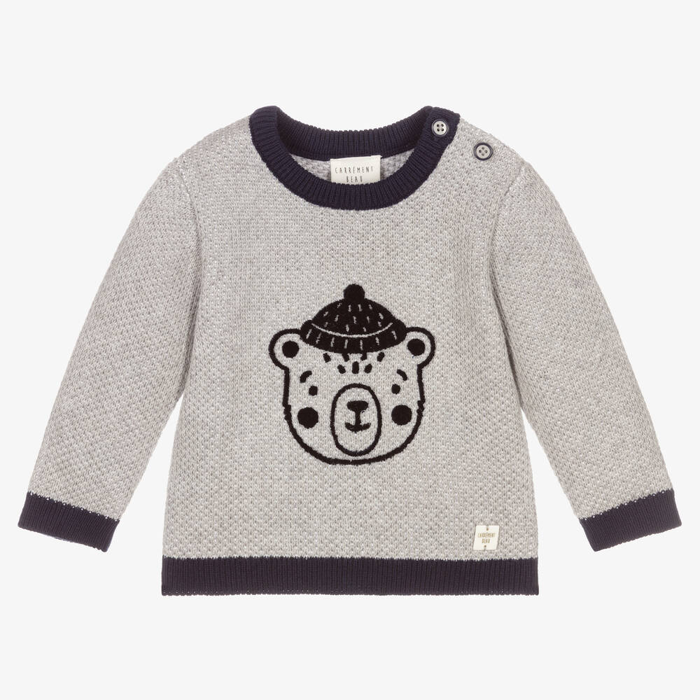 Carrément Beau - Pull gris maille Nounours Garçon | Childrensalon