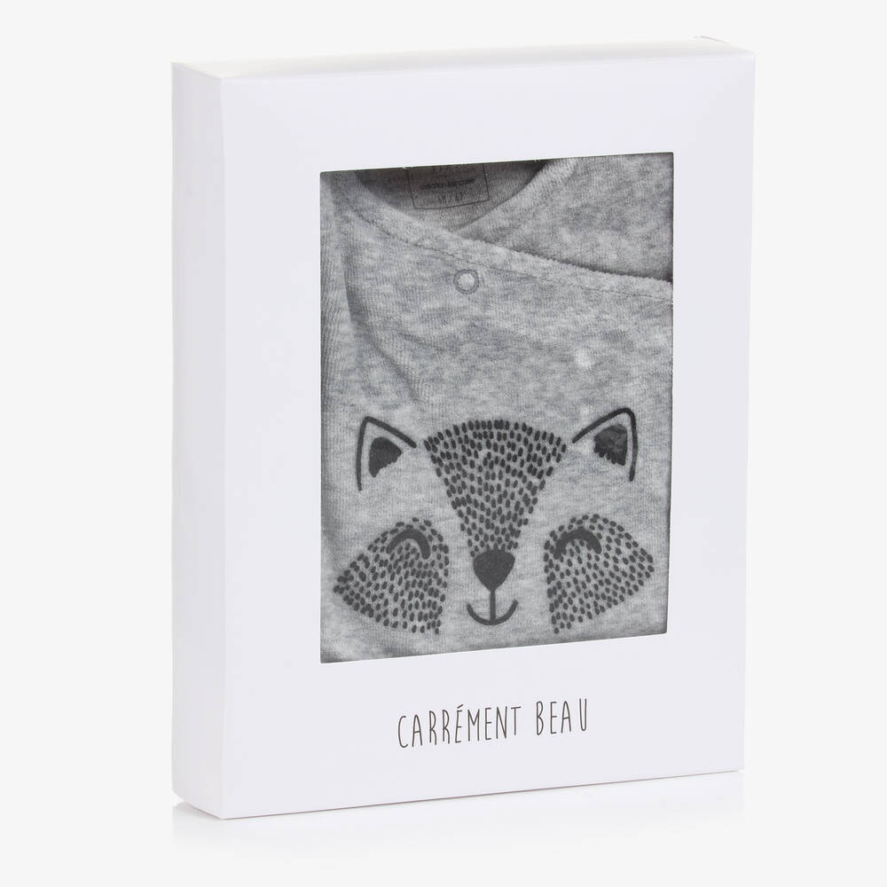 Carrément Beau-Boys Grey Racoon Velour Babygrow | Childrensalon Outlet