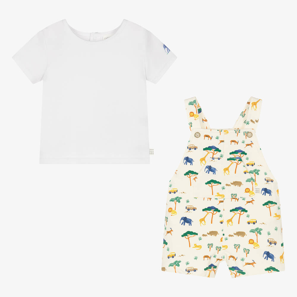 Carrément Beau-Boys Ivory Cotton Dungaree Shorts Set | Childrensalon Outlet