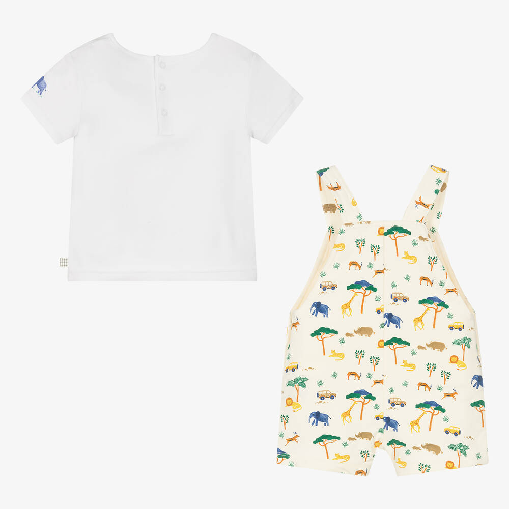 Carrément Beau-Boys Ivory Cotton Dungaree Shorts Set | Childrensalon Outlet