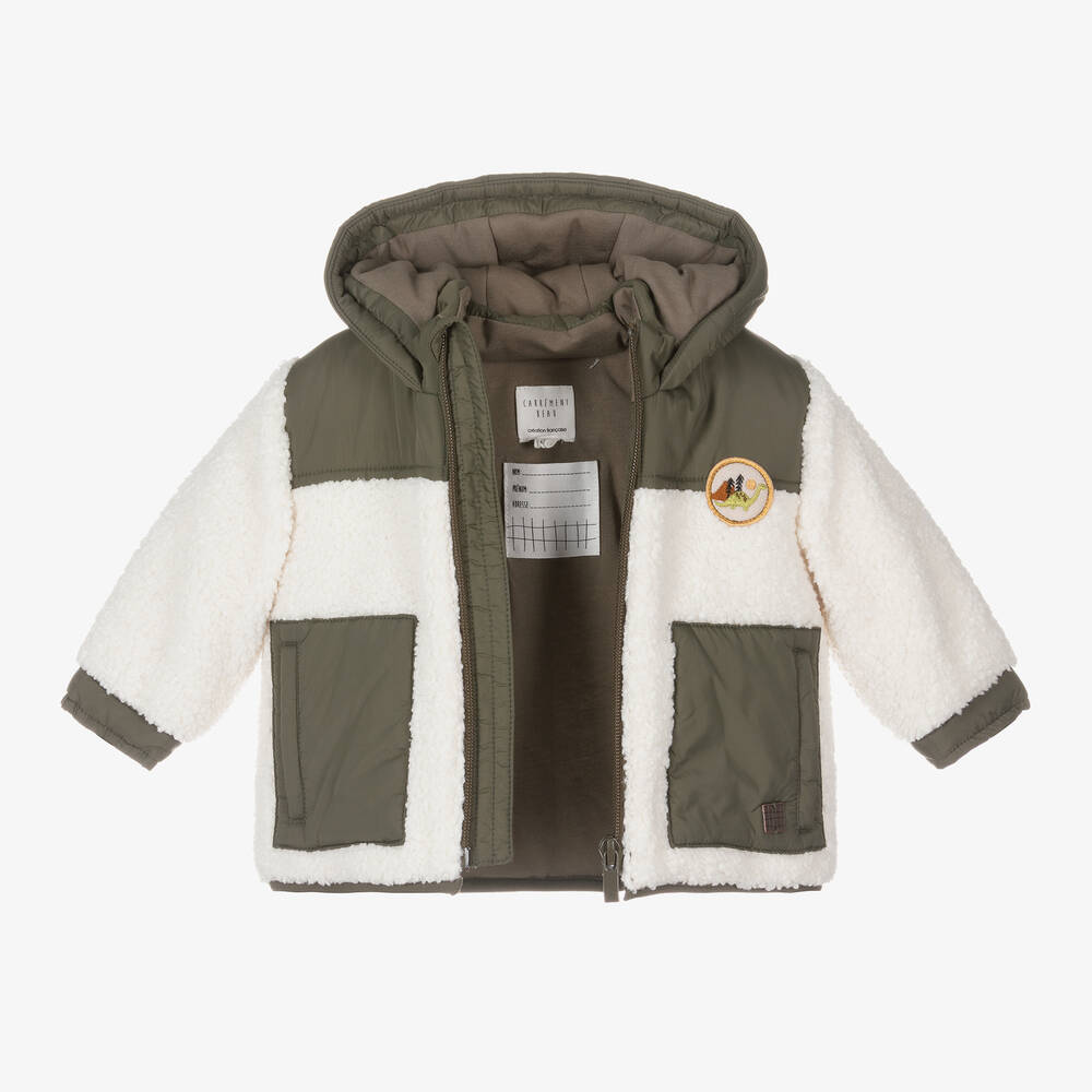 Carrément Beau-Кремово-зеленое пальто из овчины с капюшоном | Childrensalon Outlet