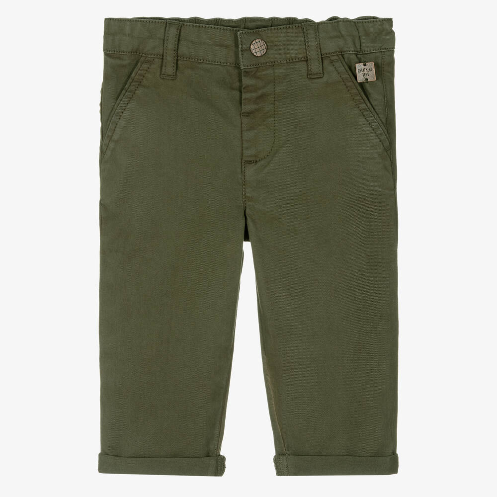 Carrément Beau - Boys Khaki Green Cotton Chino Trousers | Childrensalon
