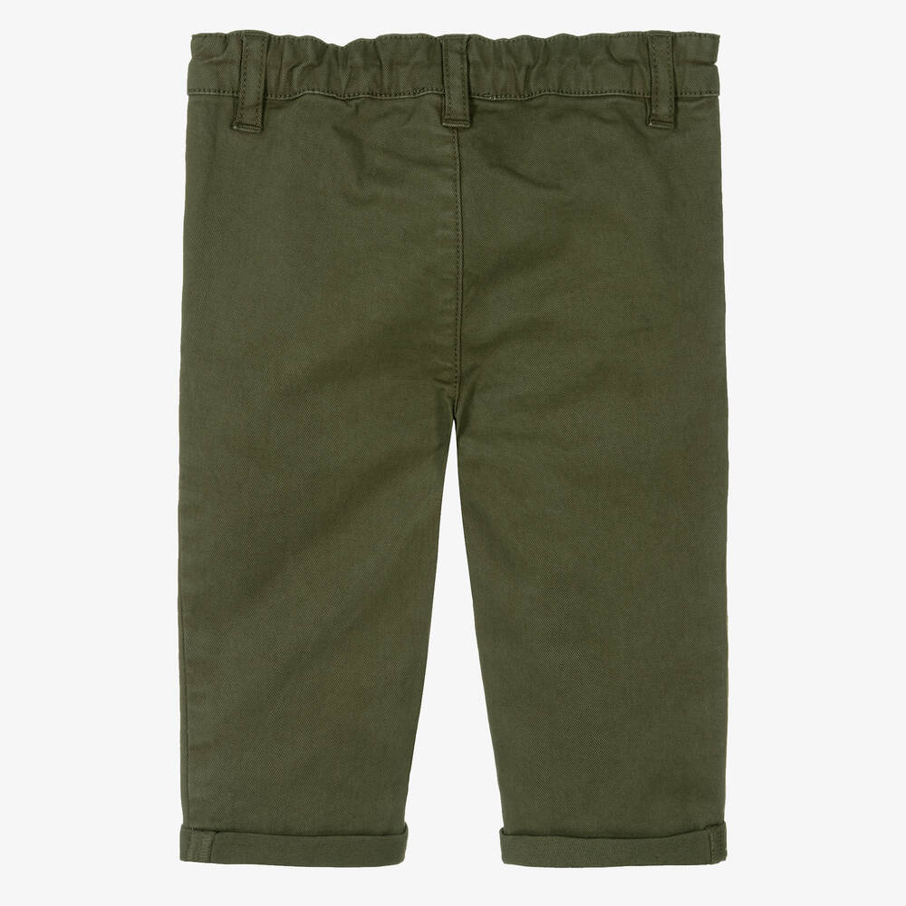 Carrément Beau-بنطلون تشينو قطن تويل لون أخضر كاكي | Childrensalon Outlet